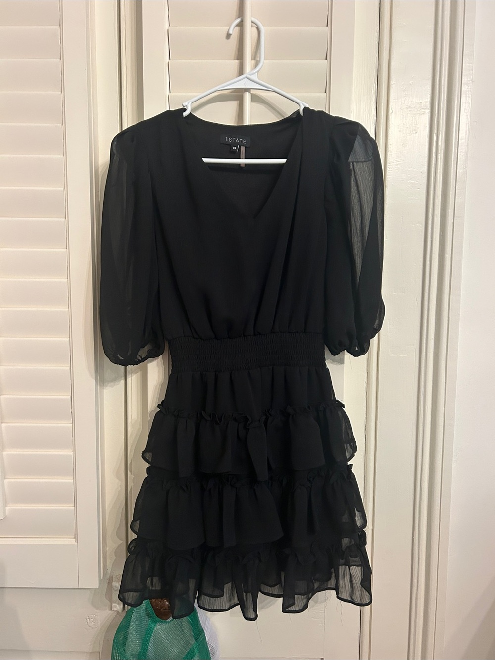 1. State Black Smocked Waist Ruffle Mini Dress
